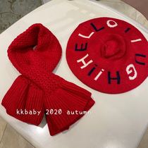 kkbaby Korean childrens clothing original 20 autumn new girls pure cotton versatile red beret scarf set
