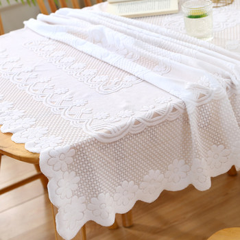 Simple and modern three-dimensional embossed lace tablecloth thickened versatile white square table rectangular dining tablecloth tea table towel