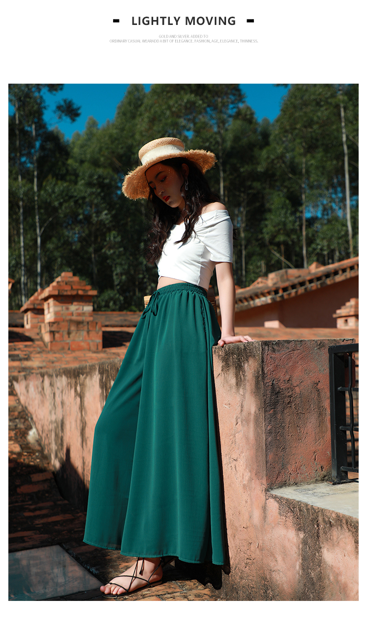 VK旗艦店 韓系雪紡休閒寬鬆高腰寬口褲度假風單品長褲