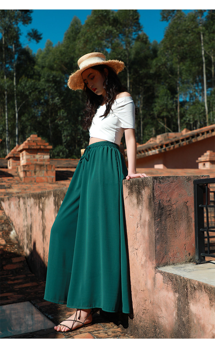 VK旗艦店 韓系雪紡休閒寬鬆高腰寬口褲度假風單品長褲