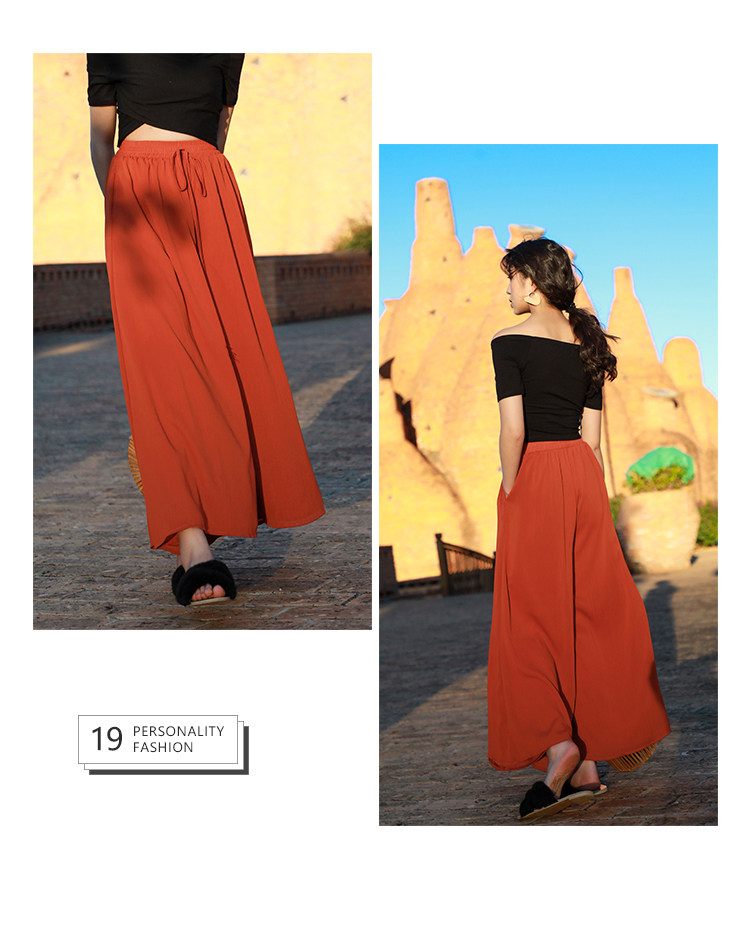 VK旗艦店 韓系雪紡休閒寬鬆高腰寬口褲度假風單品長褲