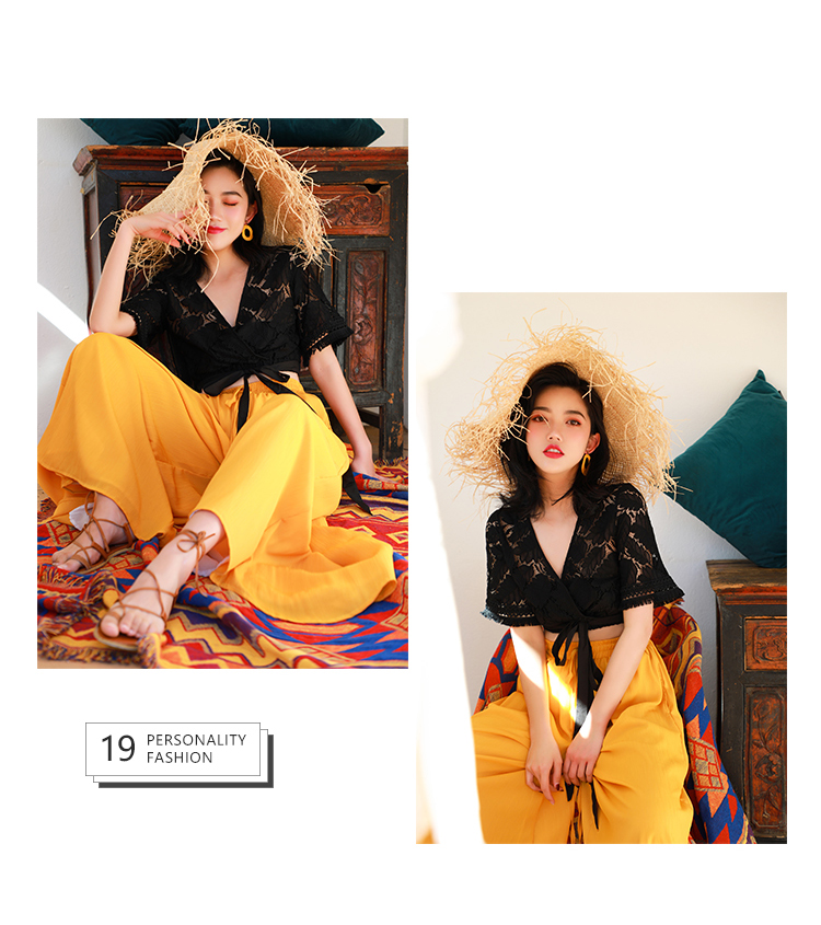 VK旗艦店 韓系雪紡休閒寬鬆高腰寬口褲度假風單品長褲