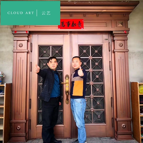 Двойная открытая дверь Yunyi Villa Double Open Setlings сплав цинковой сплав имитирует медную дверь входная дверь в дверь в дверь против разгона