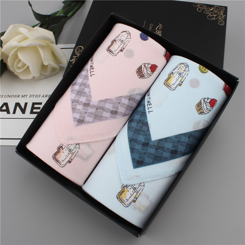 Printed Lady Pure Cotton Handkerchief Super Slim full cotton handkerchief Fancy Boutique Courtesy box with Decorative Woman's towel 