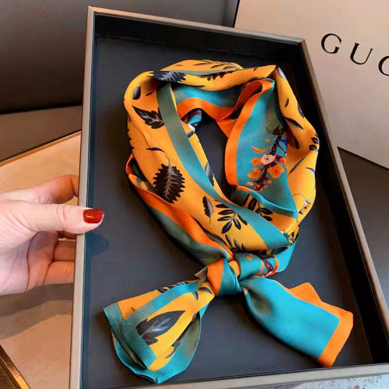 Han Edition Scarf Female Spring with color-piece printing simulation simulation silk thin silk towel Han edition tissue