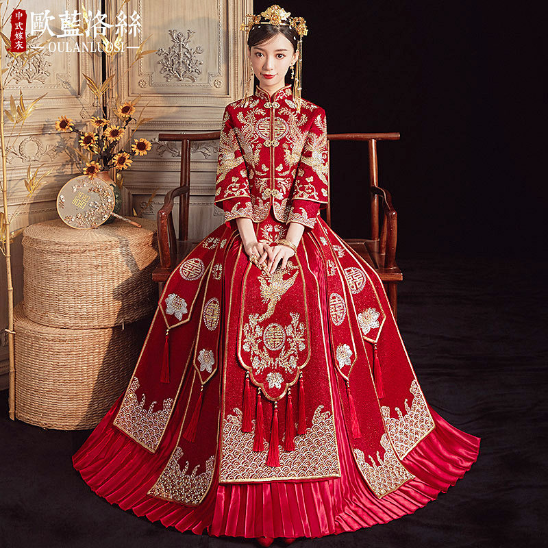 Xiuhe clothing bride 2021 new autumn and winter Chinese dress wedding slim toast dress show kimono woman