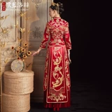 Традиционный свадебный наряд Сюхэ, осеннее свадебное платье, приталенное вечернее платье, коллекция 2021, осенний, дракон и феникс