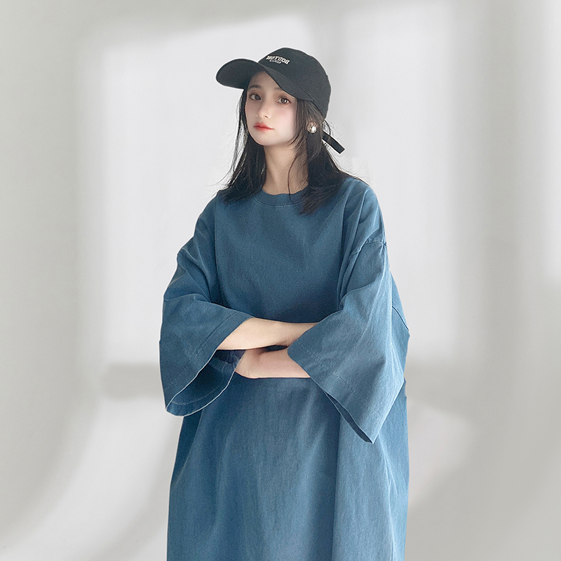 Mid-Length T-Shirt That Covers the Butt, Short-Sleeved, Loose Fit, Oversized, European Style, Large Size, Age-Reducing, Summer Mid-Length T-Shirt That Covers the Butt, Short-Sleeved, Loose Fit, Oversized, European Style, Large Size, Age-Reducing, Summer