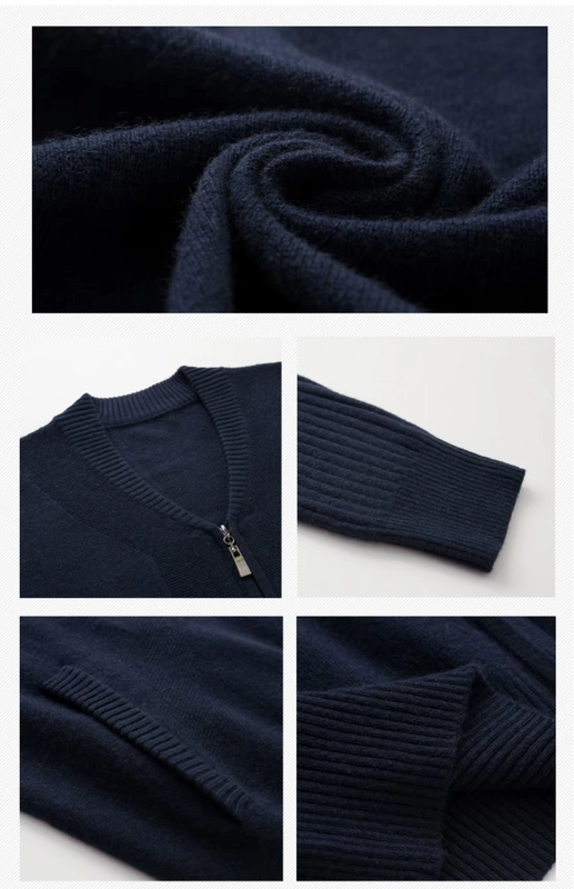 Áo len cashmere nguyên chất nam cổ chữ V có khóa kéo 2019 áo len mùa thu và mùa đông áo len cho bố trung niên với áo len bỏ túi - Áo len Cashmere