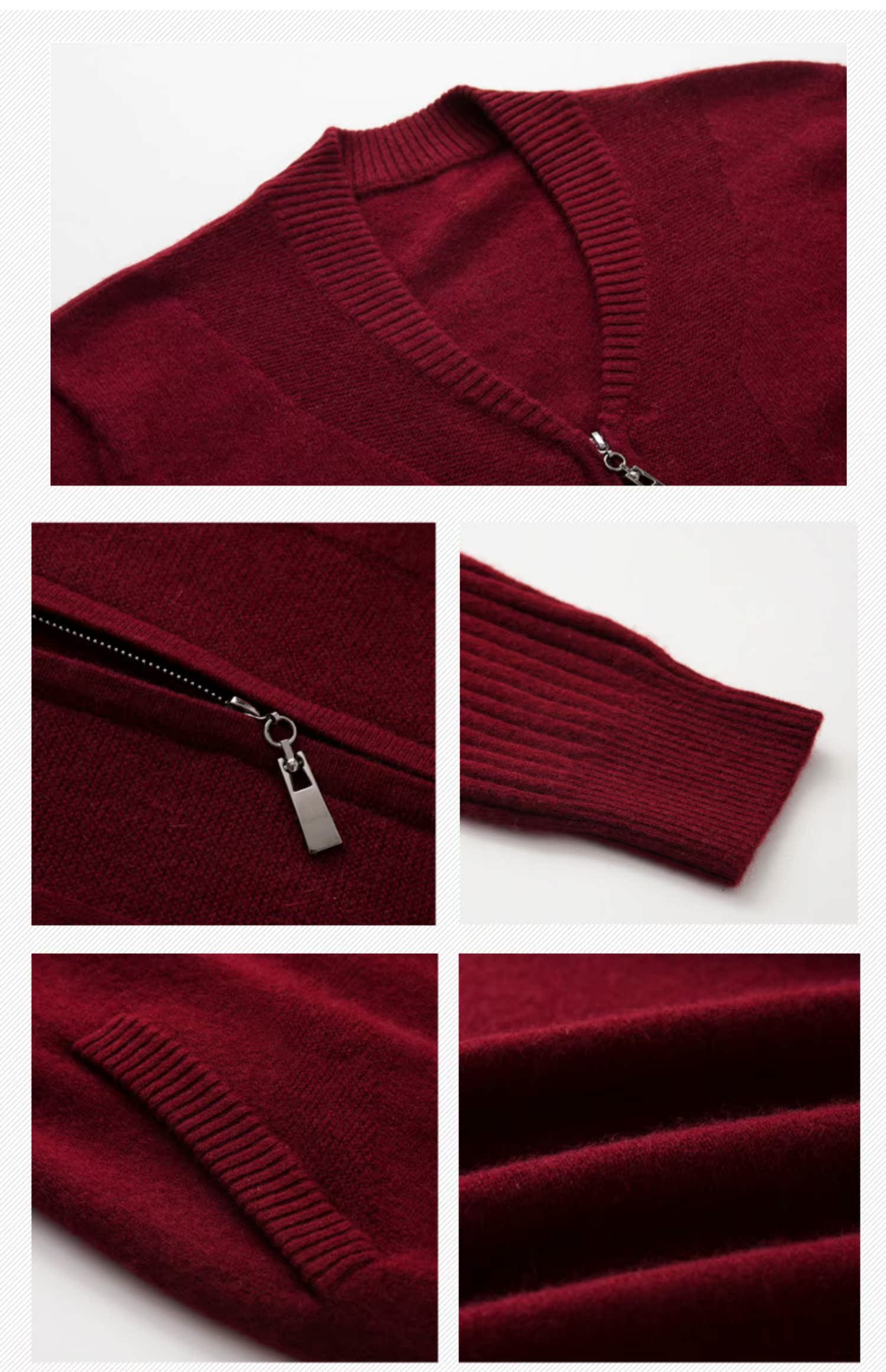 Áo len cashmere nguyên chất nam cổ chữ V có khóa kéo 2019 áo len mùa thu và mùa đông áo len cho bố trung niên với áo len bỏ túi - Áo len Cashmere áo giữ nhiệt nam