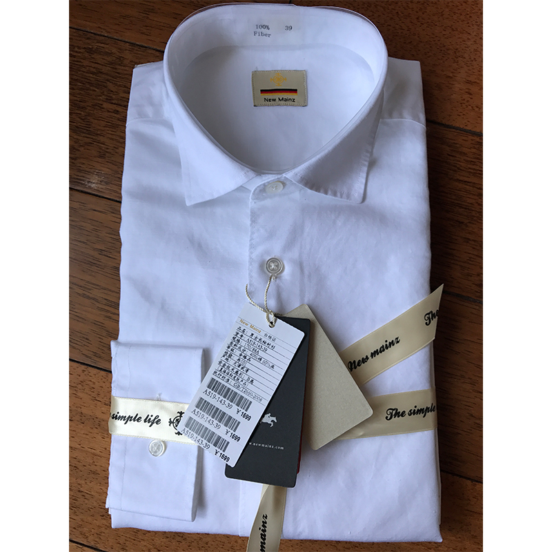 Newmainz Men's Long Sleeve Shirt White Blue Gray Three Color Cotton 40 Hemp 60 Thin A519-