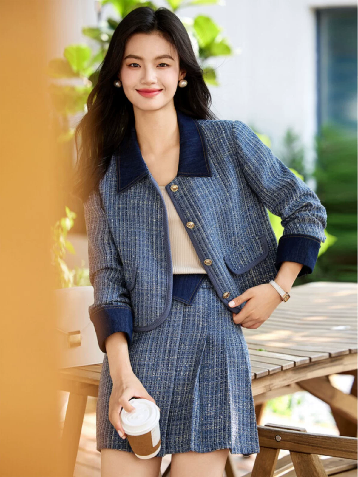 Модный осенний набор, с длинными рукавами, городской стиль, корейский стиль, стиль Chanel