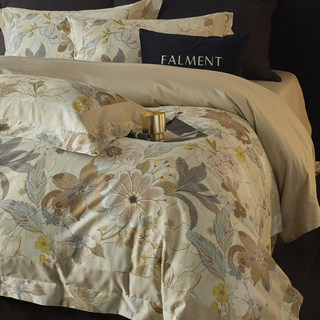 American-Style Retro High-End Pure Cotton 100S Long-Staple Cotton Four-Piece Set for Sleeping Naked, Including Bed Sheet and Duvet Cover, Satin Bedding for Master Bedroom