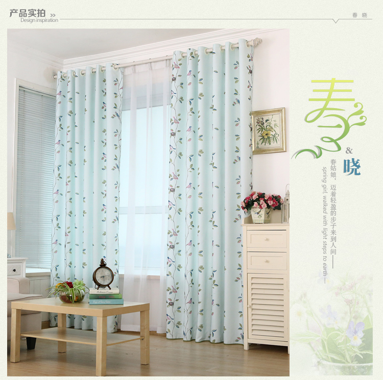 Pastoral bedroom window curtain polyed cotton cloth semi - shade custom curtain processing finished punching shade curtain