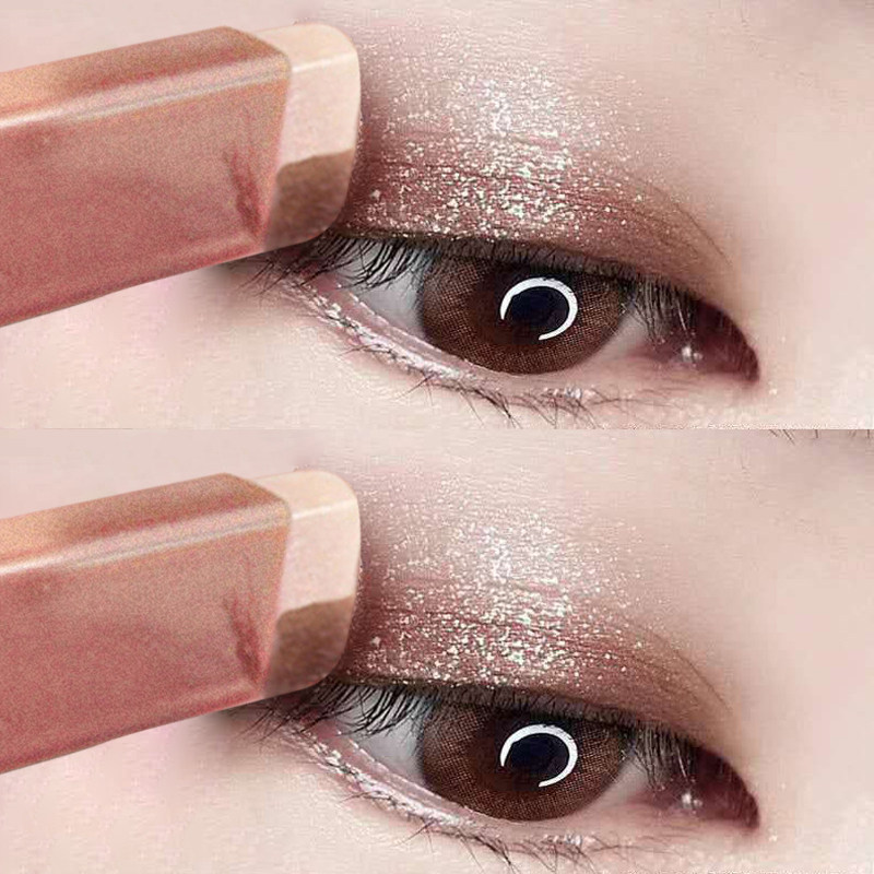 Shivering with the same kind of sloth, bicolor eye shadow stick new beginners beginner pearl waterproof not to fly pink eye shadow earth color eye shadow