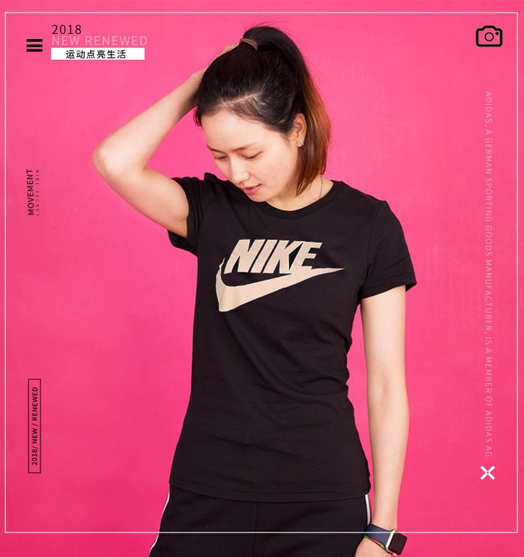 Áo thun Nike mùa hè nữ thể thao mới thoáng khí cổ tròn thể thao tay ngắn giản dị 846469-010 - Áo phông thể thao