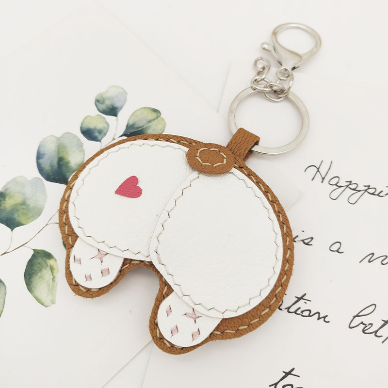 Xiaomei hand-made free lettering cute corgi ass keychain access card set sheepskin diy cut hole material bag