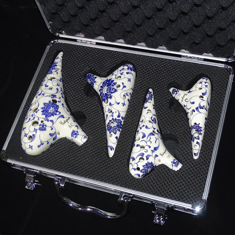 Yue Yin pottery flute four-piece set 12-hole pottery flute 4-piece set twelve-hole AC SC SG SF hand-painted smoked crack pottery flute