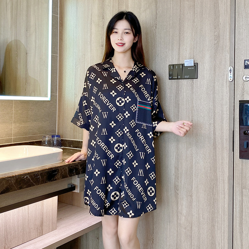 Sleepwear lady 2022 Summer new ice silk short sleeves thin Sleeping Dress Summer High Level Sensator Comfort External Wear