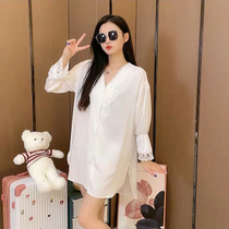 Summer New Ice Silk Sleeping Dress Lady Little Fresher Long Sleeve Summer Advanced Senses Sleeping Clothes 2022 Spring Autumn Lace