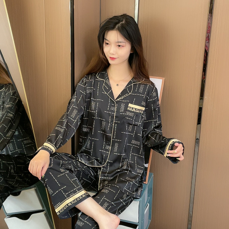 Summer couple's ice silk pajamas ladies high-end homewear suit 2022 spring and autumn new style one male and one female