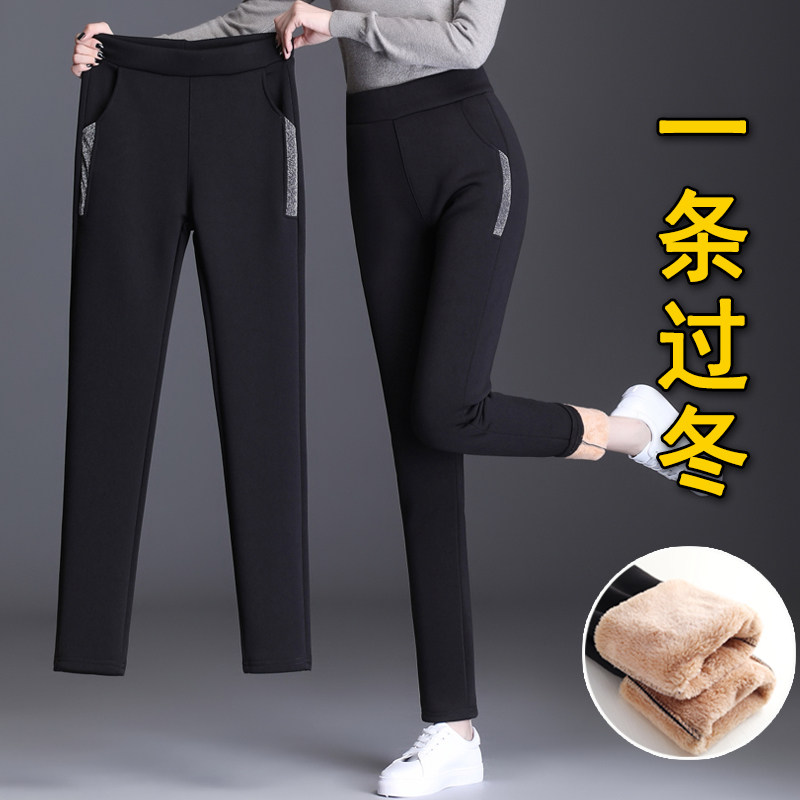 Plus velvet thick sports pants women's pants spring 2022 new outerwear lamb velvet sweatpants are thin and straight casual