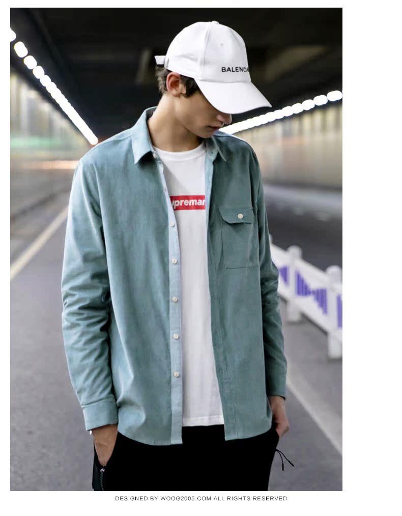 Áo sơ mi nam tay dài WOOG2005 nam 2018 mùa thu mới áo sơ mi nam phiên bản Hàn Quốc của áo cotton rộng áo sơ mi nam công sở
