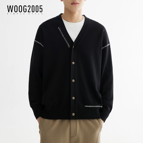 WOOG2005 Черный кардиган, осенний трикотажный свитер, V-образный вырез