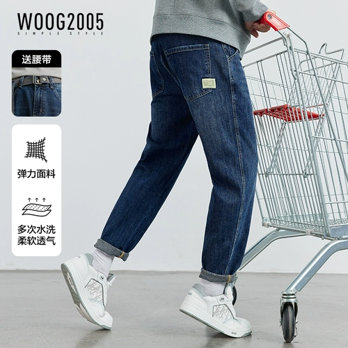 WOOG2005 Эластичные мягкие синие джинсы для отдыха, демисезонные штаны