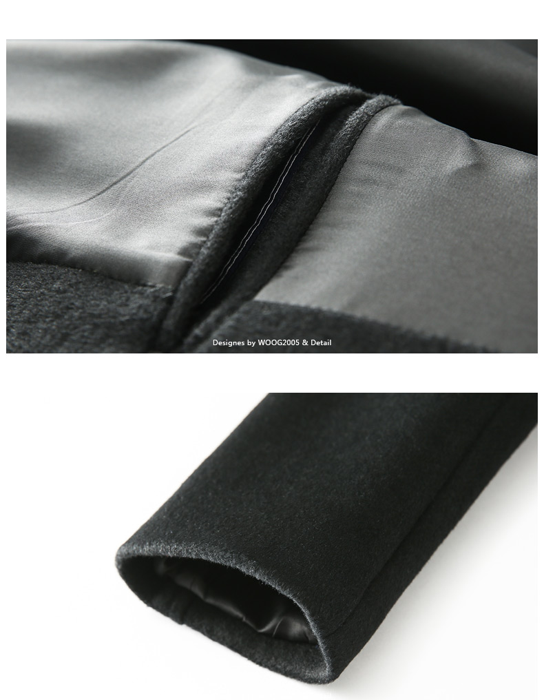 WOOG2005 nam màu đen dài tay áo mùa đông Hàn Quốc phiên bản của tự trồng len áo khoác lông áo khoác nam đẹp