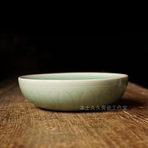 Liu Jie pure handmade Kongming bowl Longquan celadon ceramic home decorations for worship potential collection lotus petal warm bowl
