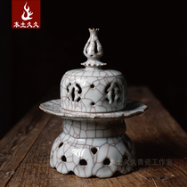 Jin Yirui Handmade Stove Longquan Celadon Ge Kiln Gold Wire Iron Wire Incense Furnace Home Collection Ornament Phoenix Nirvana