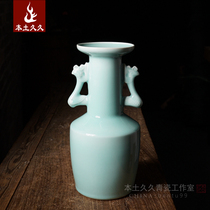 Chen Xianming Pure Handmade Pineapple Bottle Dragon Springs Green Porcelain Ceramic Ware Home Decoration Pendulum with Vase Powder Green Flower