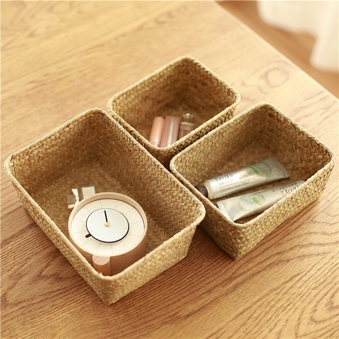 Seagrass storage box rattan bamboo woven straw table living room coffee table mini storage basket kitchen weaving storage basket