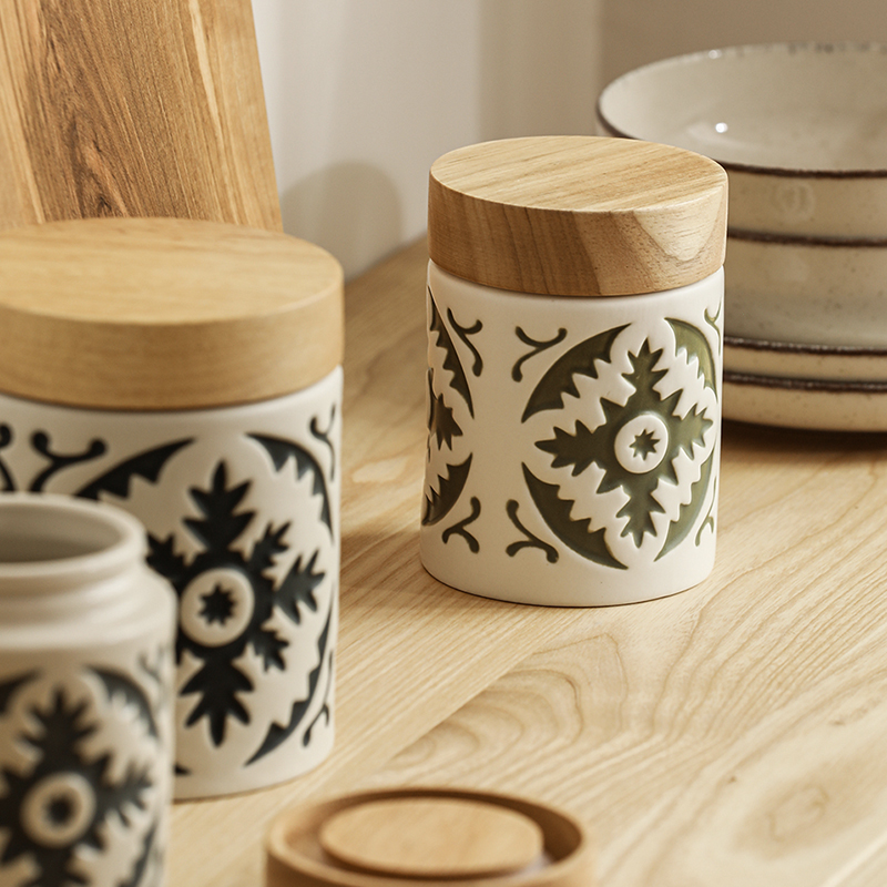 Ceramic sealing tank Seasoning Tank Kitchen home Seasoning Box Suit Combined Mount Containing Oil Salt MSG Jars Seal Lid
