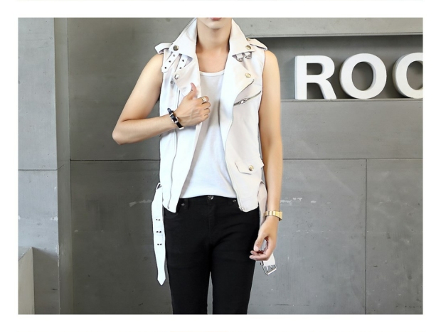 Áo xuân hè 2019 Thanh niên chất lượng cao Slim Full Black Jacket Da nam không tay áo khoác da trắng - Quần áo lông thú áo dạ nam hàn quốc