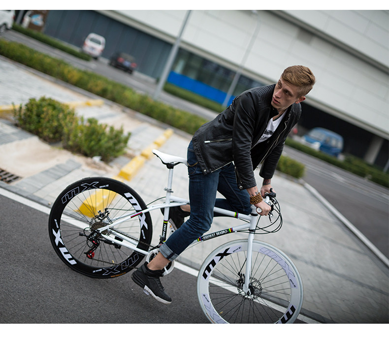 Велосипед с глухой передачей 死飞变速自行车实心胎活飞网红单车双碟刹公路赛成年学生成人男女 Xiao Yun