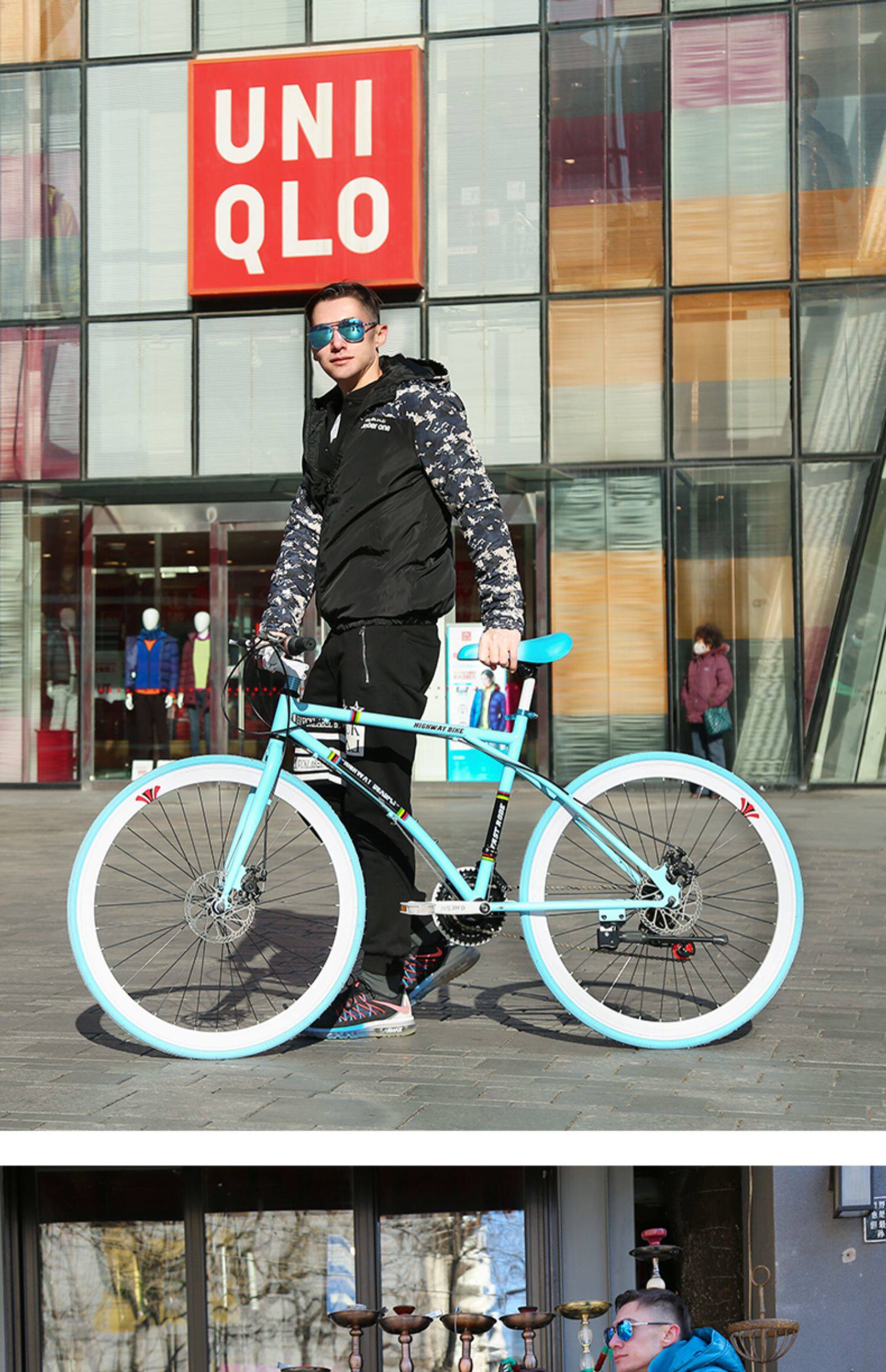 Велосипед с глухой передачей 死飞变速自行车实心胎活飞网红单车双碟刹公路赛成年学生成人男女 Xiao Yun