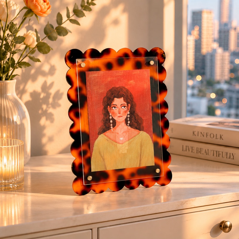 Leopard Print Acrylic Photo Frame Desktop Decoration Display Stand Shell Pattern Wavy Edge Decoration Polaroid Photo Display Stand Leopard Print Acrylic Photo Frame Desktop Decoration Display Stand Shell Pattern Wavy Edge Decoration Polaroid Photo Display Stand