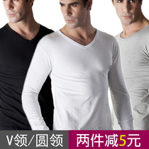 Mens Autumn Garment Lycra Cotton V-neck Long Sleeve Top Thermal Underwear Modal Round Neck base shirt