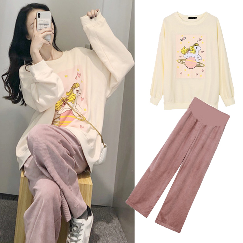 Pregnant women's autumn clothes suit 2021 new net infrared out of fashion The autumn blouses of the autumn blouses for the long version of the clothing