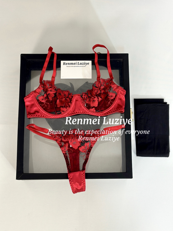 Renmeiluziye【Dream Companion】High-End Sexy and Elegant Embroidered Floral Mesh Seductive Zodiac Year Lingerie for Women