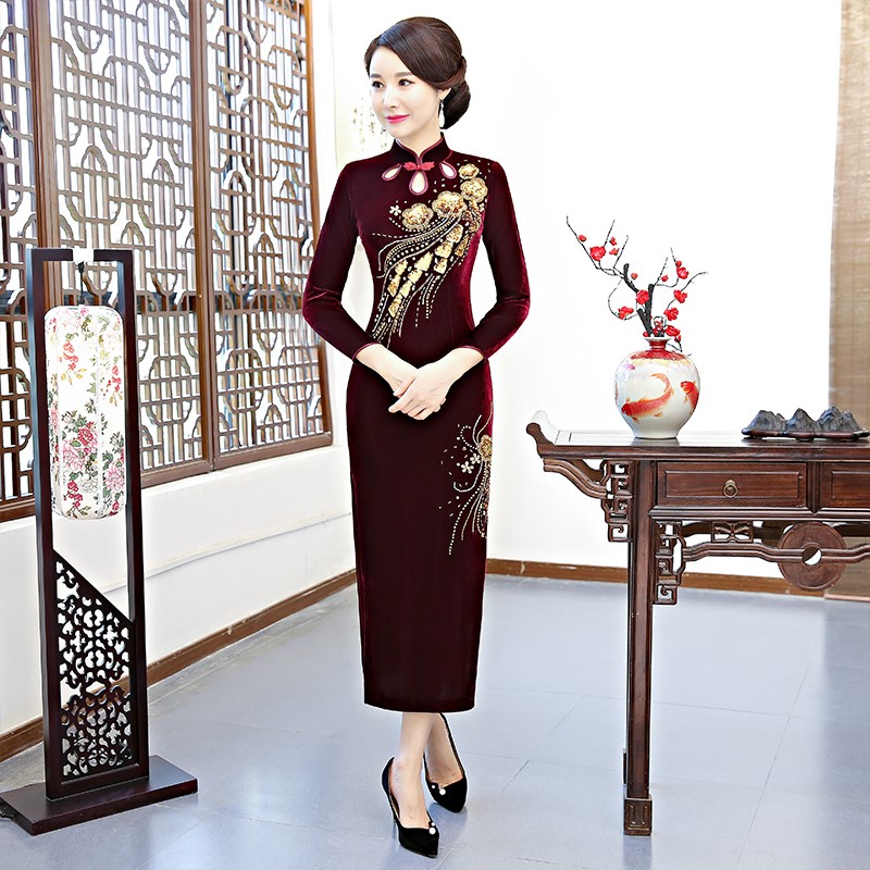  Maroon long Phoenix, maxi length+4XL (146-160 catties)   + $4.72 