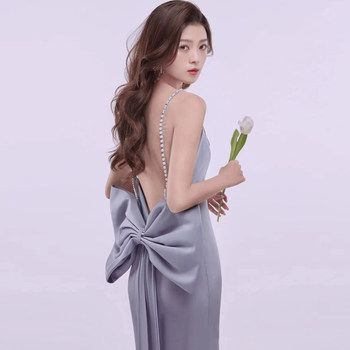 Evening dress 2022 new high-end temperament suspender simple light luxury niche fishtail bride toast dress