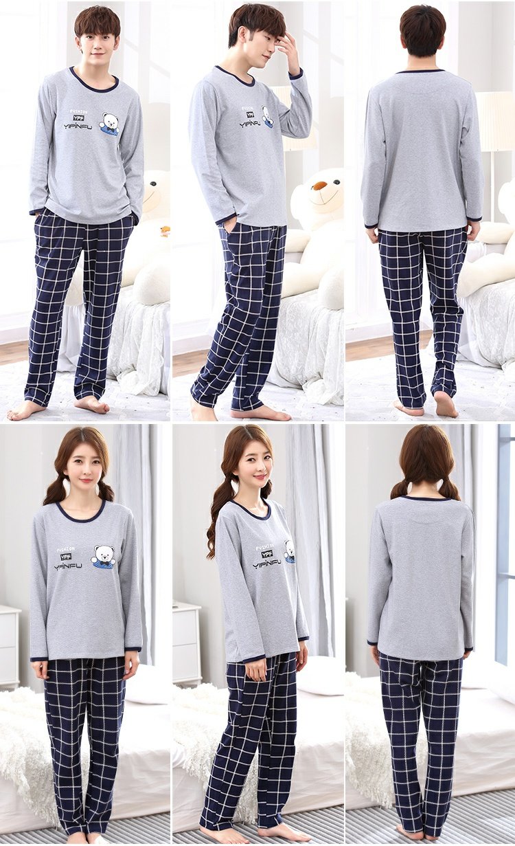 Bộ đồ ngủ mùa thu cho cha mẹ và trẻ em cotton dài tay của phụ nữ đồ ngủ nam