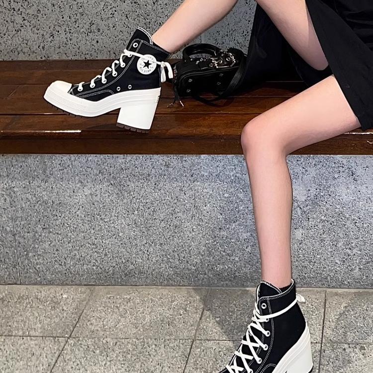 Retro High-Heeled Thick-Heeled High-Top Canvas Shoes for Women with Round Toes, Lace-Up Waterproof Platforms, Thick-Soled White Shoes, New Autumn and Winter Styles Retro High-Heeled Thick-Heeled High-Top Canvas Shoes for Women with Round Toes, Lace-Up Waterproof Platforms, Thick-Soled White Shoes, New Autumn and Winter Styles