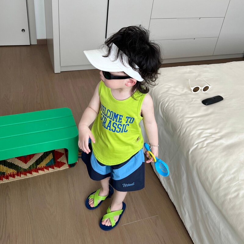 In-Stock Children's Clothing Boys' Vest Summer Thin Pure Cotton Sleeveless T-Shirt Very Stylish and Trendy Baby Fruit Green Top
