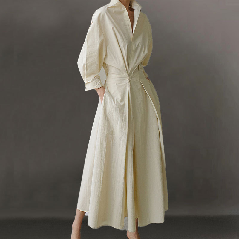 Gifishlow Hong Kong Style Women's Spring New Design White Shirt Dress Long-Sleeved Fashion Dress Gifishlow Hong Kong Style Women's Spring New Design White Shirt Dress Long-Sleeved Fashion Dress