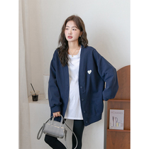 Maternity jacket spring and autumn Korean style love medium-length casual cardigan loose large size fashionable Internet celebrity solid color top