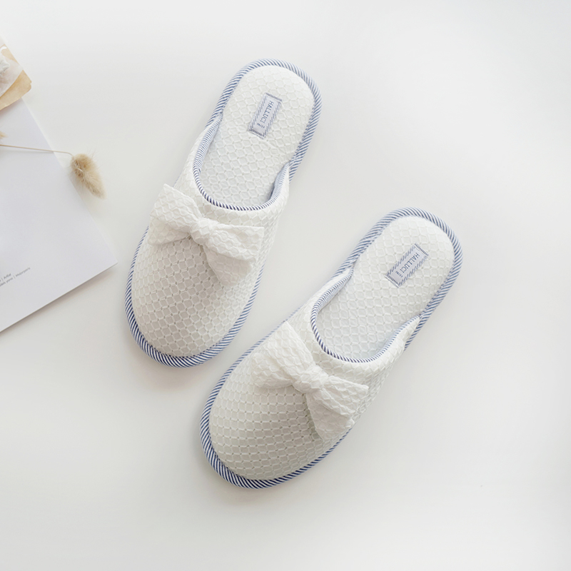 Hipster Navy wind blue and white stripes breathable hollow cotton home slippers women non-slip indoor slippers